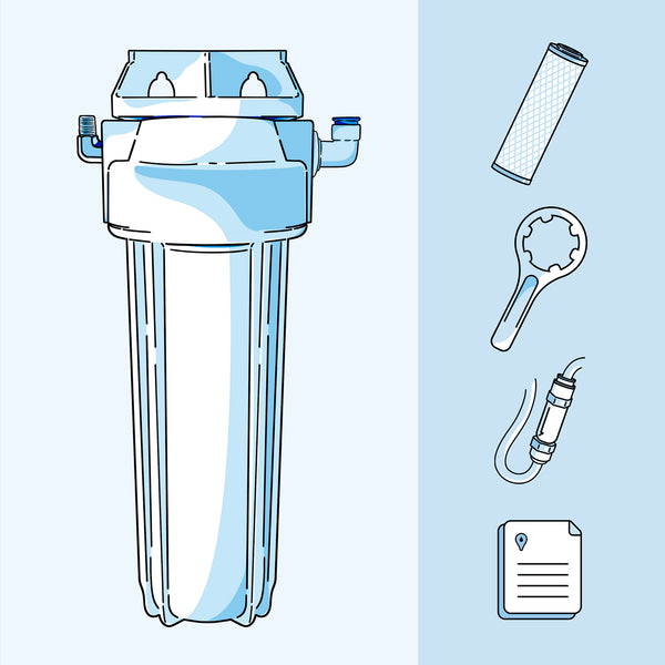 Illustration of Hydroviv system and parts included in the box.