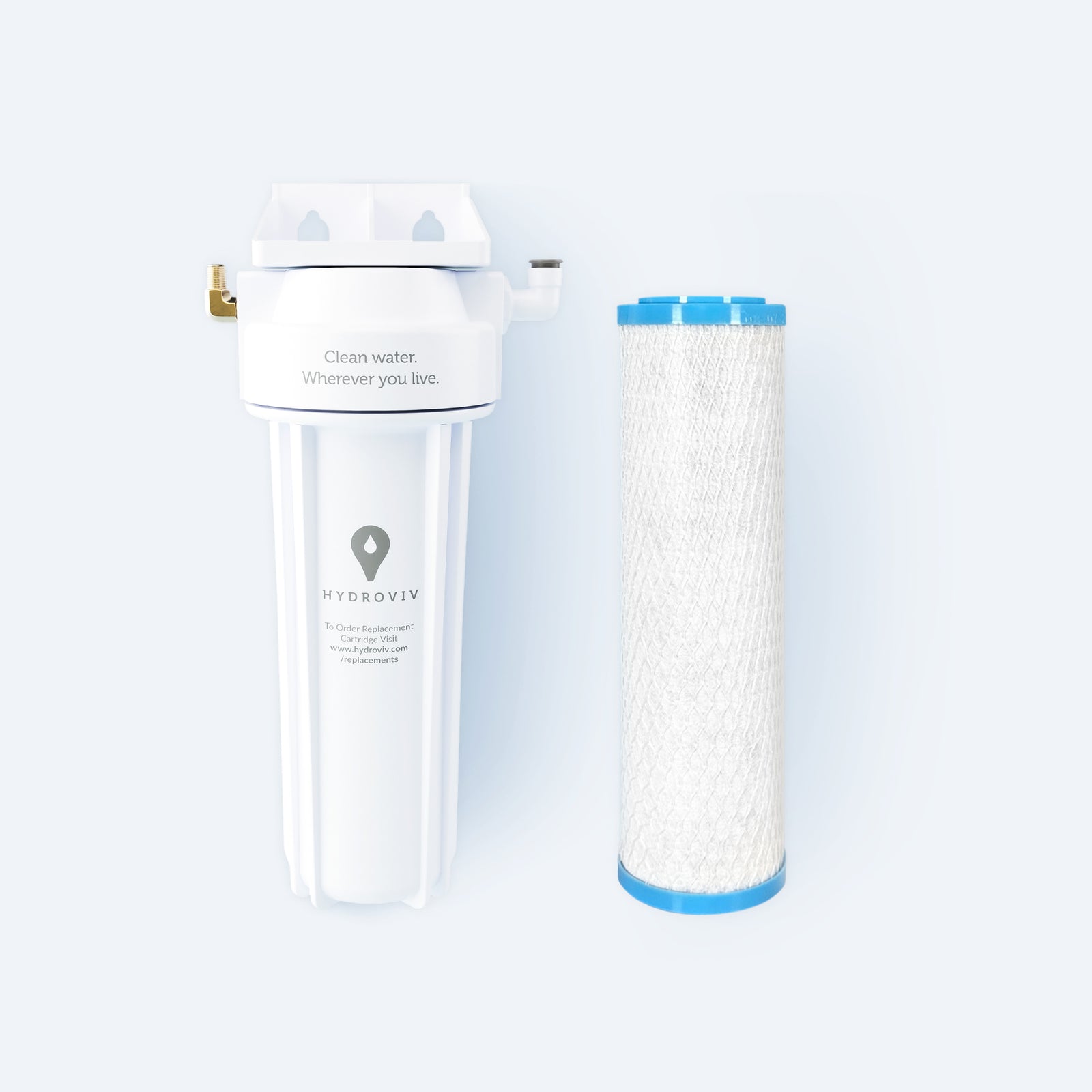 Image of Hydroviv Under Sink System and Drinking Water Filter Refill on light grey background