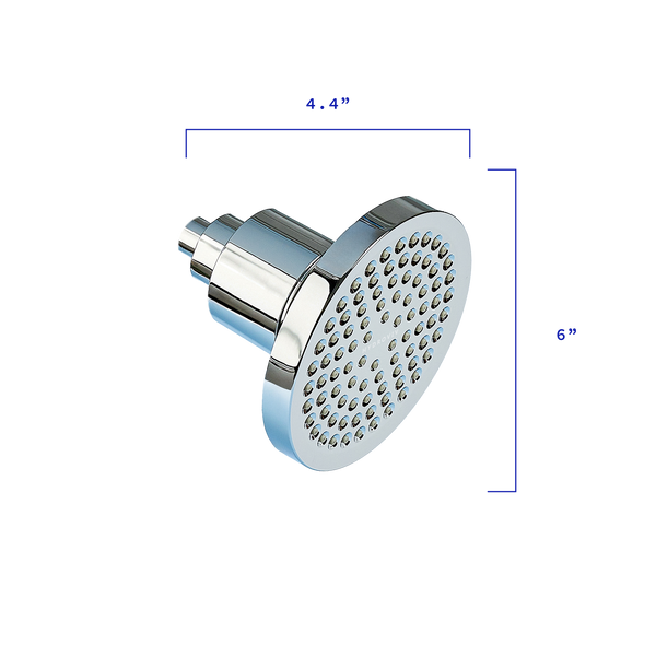A diagram explaining the Hydroviv Filtered Showerhead's dimensions against a transparent background.