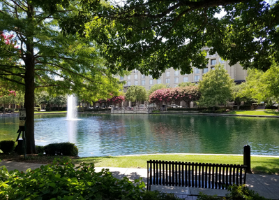 Shops at Legacy, Plano Texas; Fountain & Park Bench