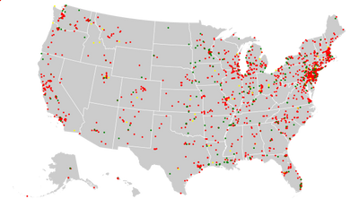 Map of PCBs detected in US tap water
