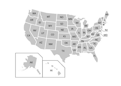 USA map with labeled states