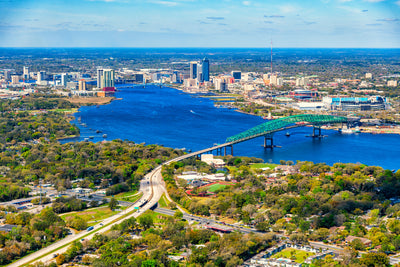 Birdseye view of bridge in Jacksonville, FL 