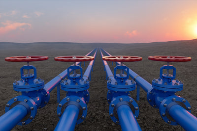 Large blue water distribution pipes