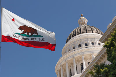 California Capitol building with state flag