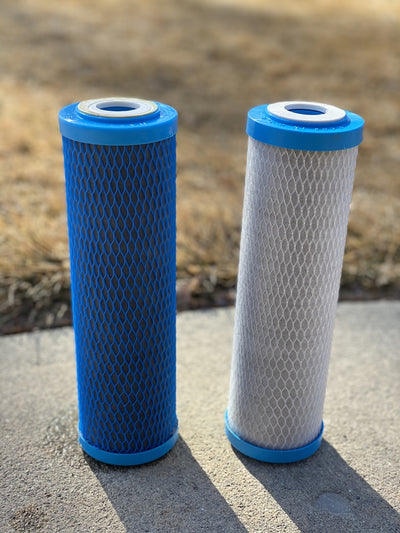 clean vs. dirty water filter cartridge