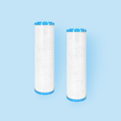 Photo of two Drinking Water Filter Refills on blue background