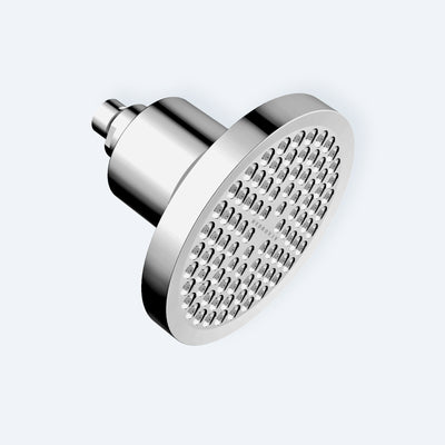 A profile view of the Hydroviv Filtered Showerhead in chrome, showing its sleek cylindrical body and filter housing, set against a light grey background.