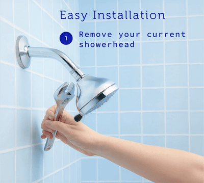 A gif demonstrating how to easily install your new Hydroviv Filtered Showerhead.