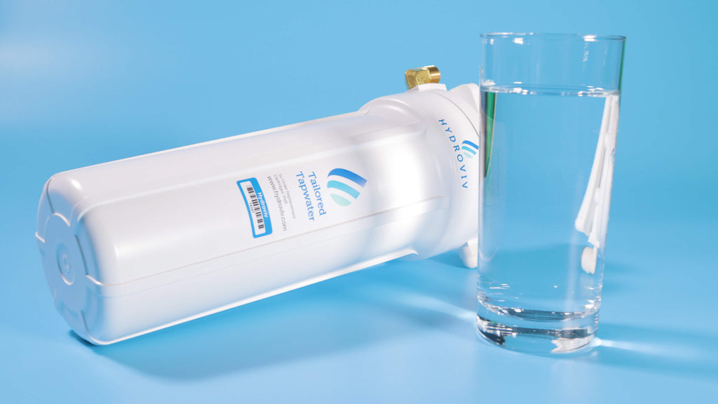 Hydroviv water filter and glass of water