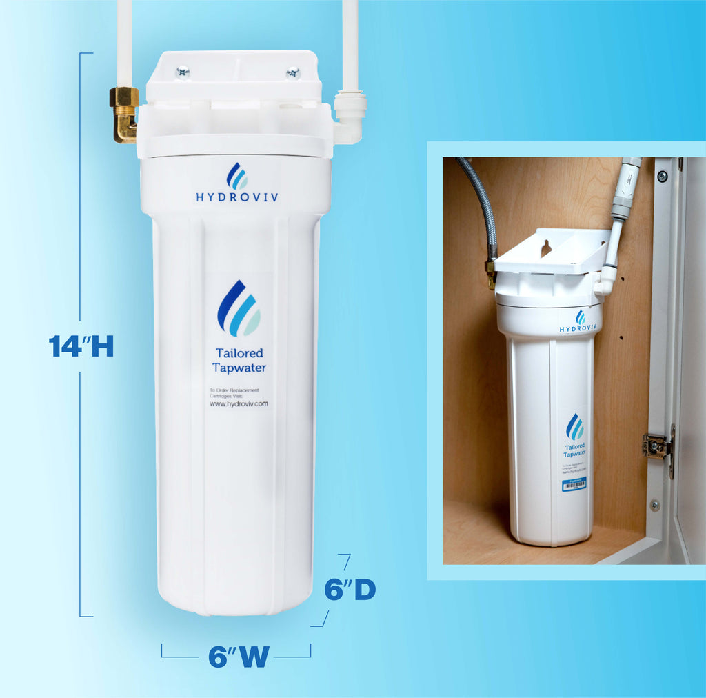 Dimensions of the Hydroviv undersink water filter 